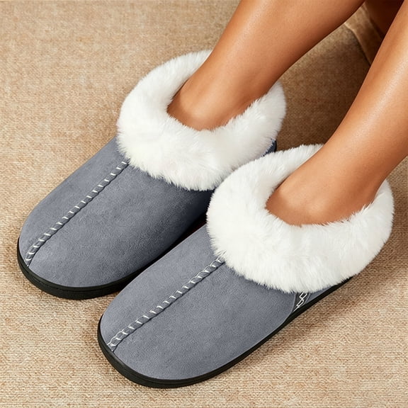 uublik Women's Indoor Outdoor Fuzzy Slippers Memory Foam Close-Toe Slippers Soft Fleece Indoor Shoes Indoor/Outdoor Slippers, Gray