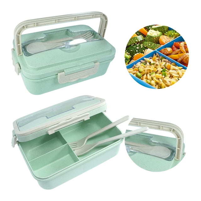 2 Loncheras De 3 Compartimentos Y Juego de Cubiertos, Tenedor Y Cuchara. Contenedor De Alimentos Antiderrames