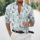 thumbnail image 2 of Camisas Para Hombre Manga Larga Negra Casual Hombres Solapa suelta Estampado geométrico Manga larga Puños Botón Puerto Estilo Floral Camisa Playa Hawaiianss Verano Top (Dark Blue, M), 2 of 3