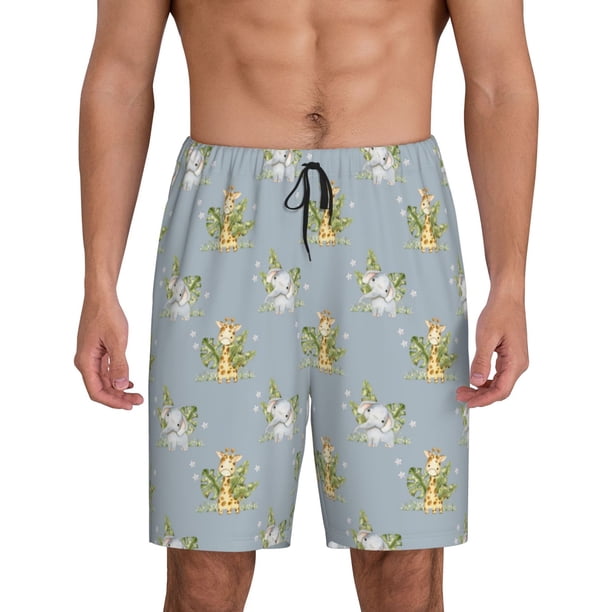 Fotbe Baby Elephant Giraffe Pantalones Cortos de Pijama para Hombre, Ropa de Dormir, Pantalones de Pijama Cortos para Hombre-3X-Large