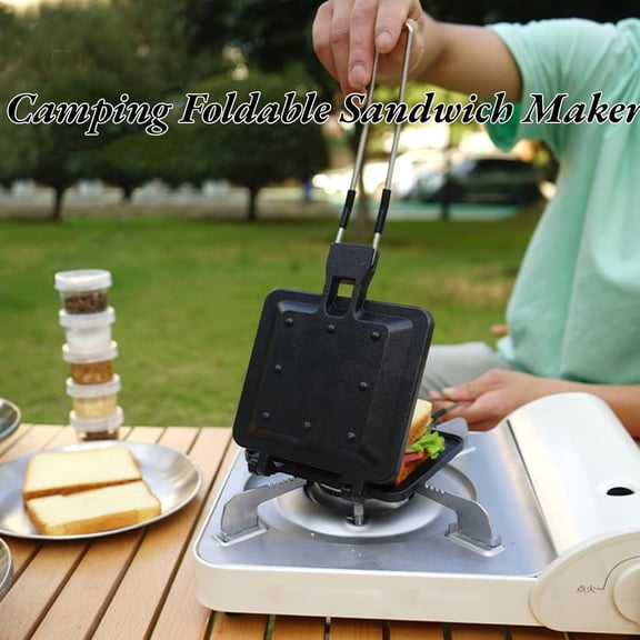 Double Sided Camping Foldable Sandwich Maker with Nonstick Coating for Outdoor Use