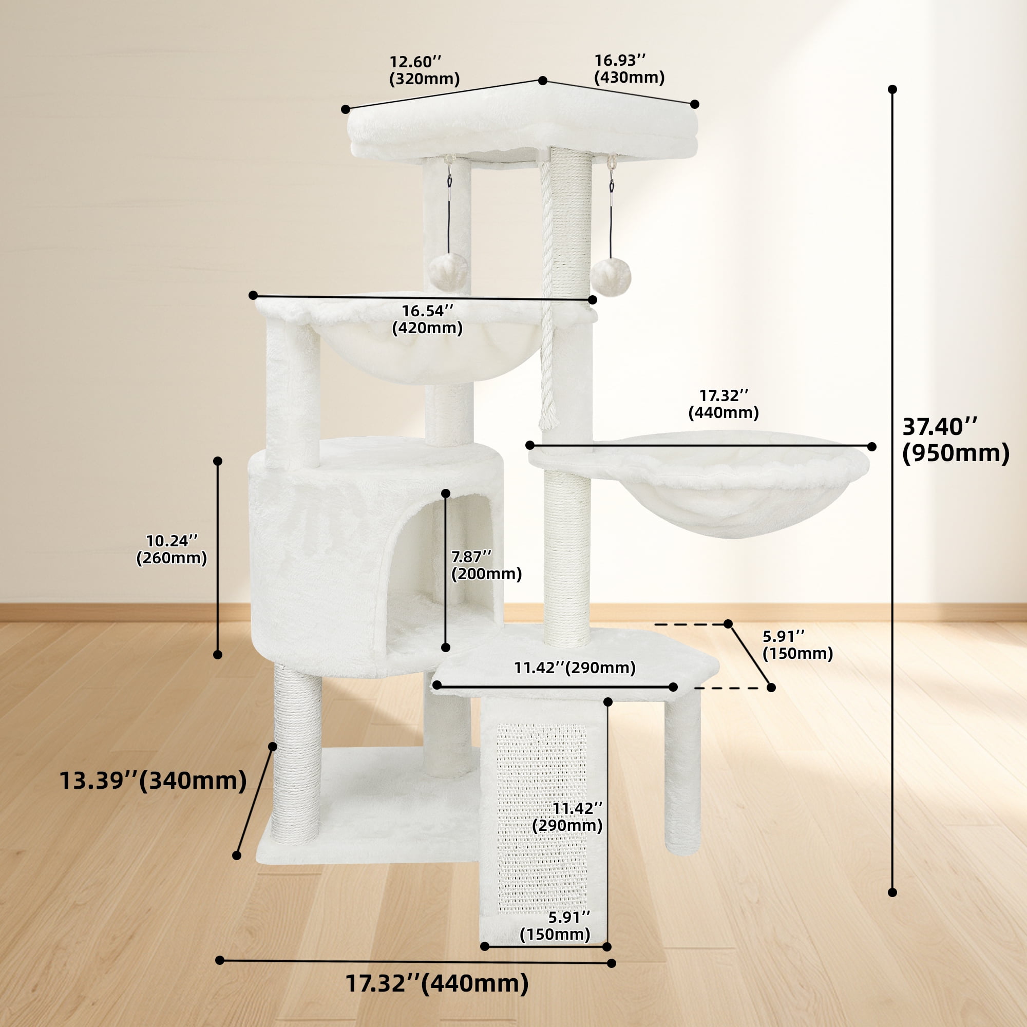 AIWIKIDE Cat Tree Cat Tower with Cat Scratching Posts,Activity Centre Climbing Tree Cat Furniture with Cat Condo and Two Hammocks,Beige
