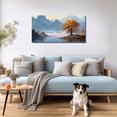 thumbnail image 6 of Golden Autumn Tree Mountain Lake Landscape Canvas Wall Art Picture, Misty Valley River Scenery Nature Painting, 40x20 Inch Modern Mountain View Decor for Living Room Bedroom Office, 6 of 9