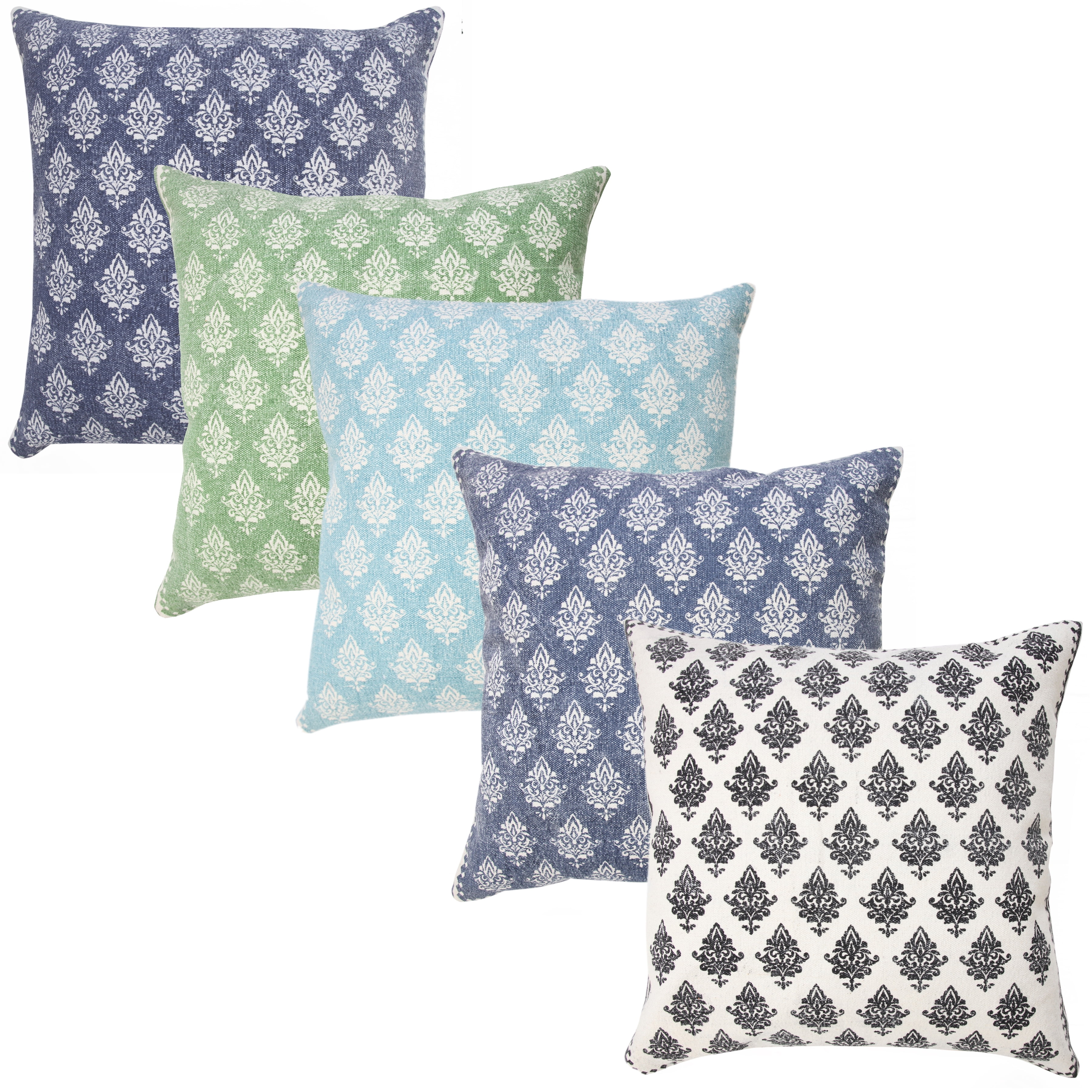 Ox Bay 20" x 20" Hand-Woven Blue/ White Floral/Botanical Organic Cotton Pillow Cover