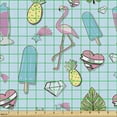 thumbnail image 2 of Summer Fabric by the Yard, Repeating Fun Items of Popsicle Flamingo Pineapple Diamond Heart Star Leaf, Upholstery Fabric for Dining Chairs Home Decor Accents, Pale Blue Multicolor by Ambesonne, 2 of 5