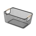thumbnail image 2 of Cesta de almacenamiento de alambre de metal con asas de madera Cesta de frutas y verduras portátil 36 cm x 22 cm x 21 cm, 2 of 9
