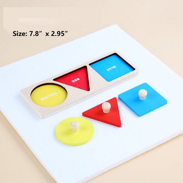 Wooden Montessori Teaching Aid, Geometric Shape Puzzle Board, Early Education Material Sensorial Toy For Toddler Shape & Color Sorter,Wood Knob Puzzle Peg Board