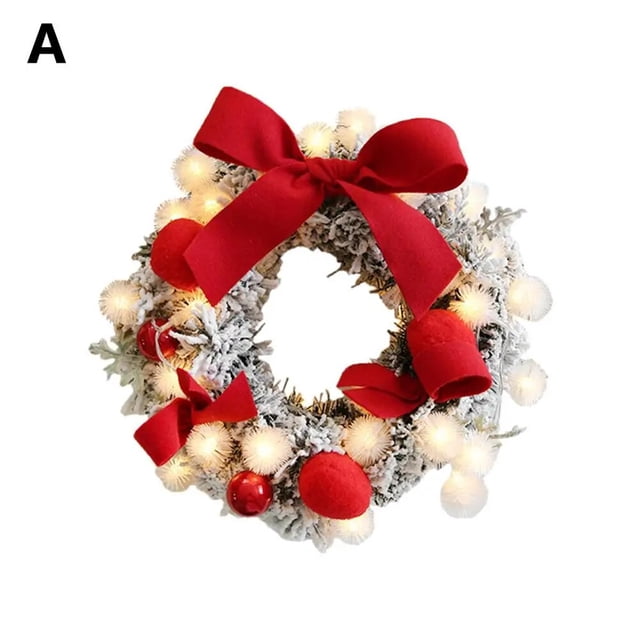 Guirnalda colgante de puerta de flor de ratán Artificial de Navidad con cadena de luz, decoración de pared para fiesta de Festival en casa # EW, 30CM