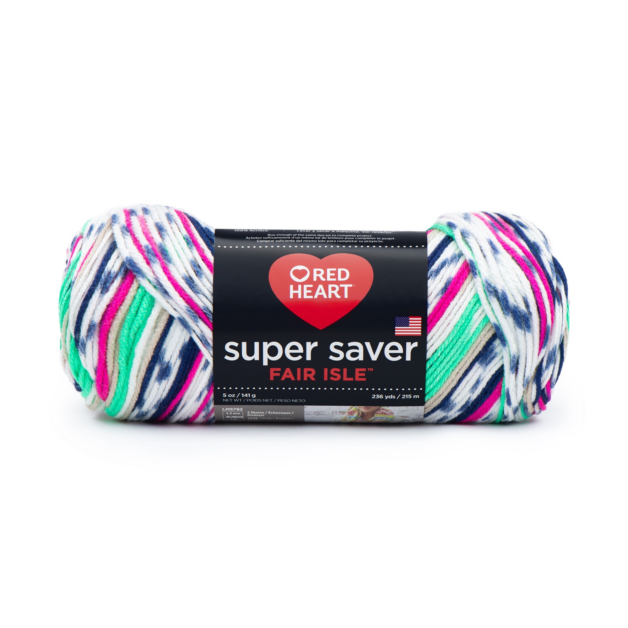 Red Heart Super Saver Fair Isle Yarn, Derby, 5oz(141g), Medium,Acrylic