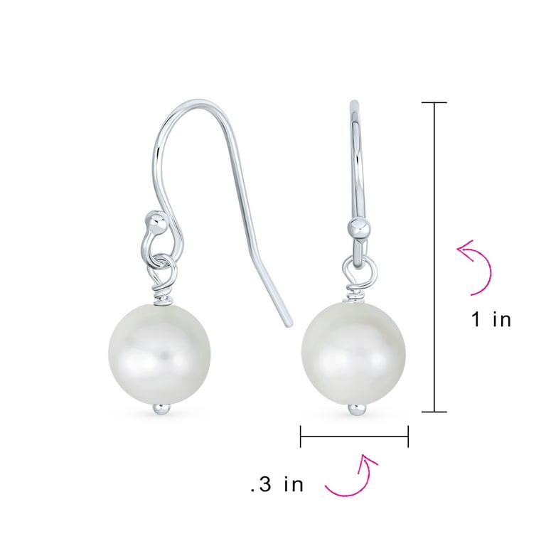 White Freshwater Cultured Pearl Drop Ball Earrings Sterling Fish Hook