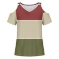 thumbnail image 3 of DeHolifer Womens Tops Short Sleeve Cold Shoulder Color Block V-Neck Blouse Tops Outdoor Daily Casual T-shirts Green S, 3 of 4