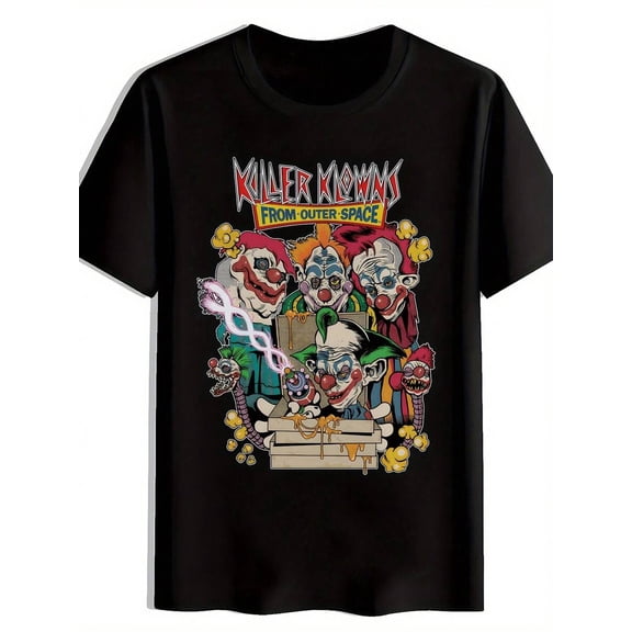 【New Arrival】Vintage Retro Circus Clown Group Graphic T-Shirt, Unisex Cotton Crew Neck Retro Horror Movie Fan Casual Tee, Halloween Goth Gift
