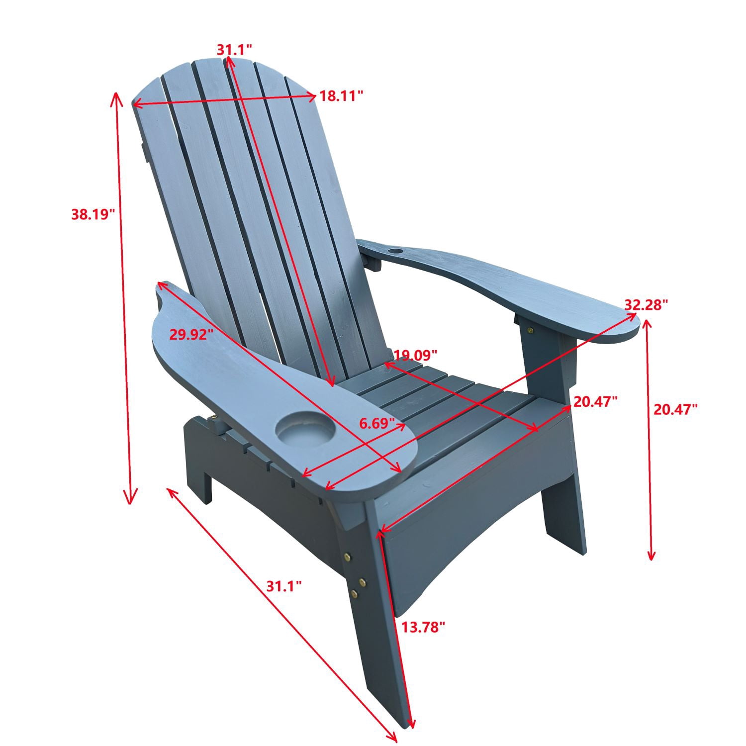 Resenkos Indoor/Outdoor Wood Adirondack Chair, Polywood Adirondack Chair with Hole to Hold Umbrella on The Arm