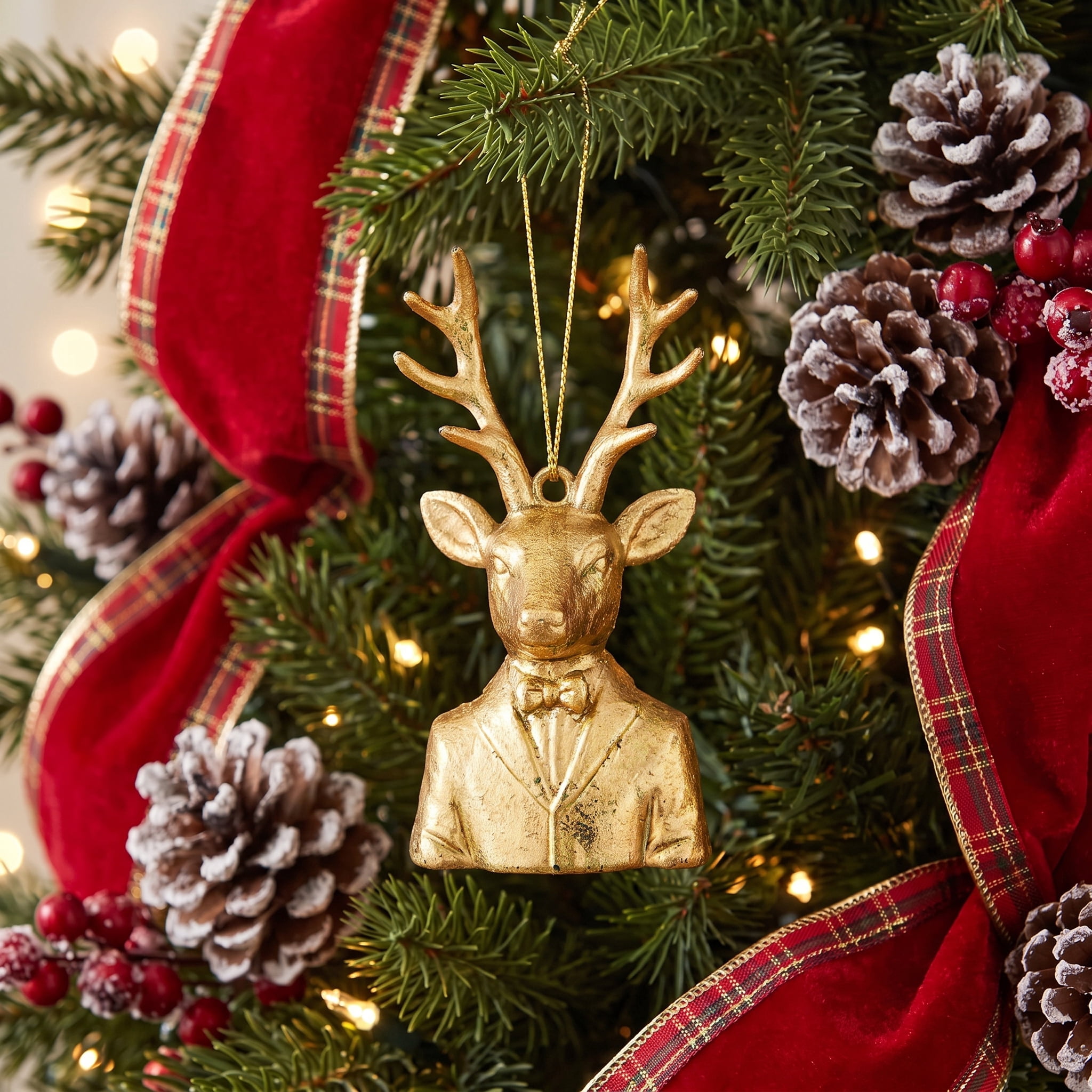 4-Count Antique Gold Reindeer Mini Christmas Ornaments, 2.5", by Holiday Time