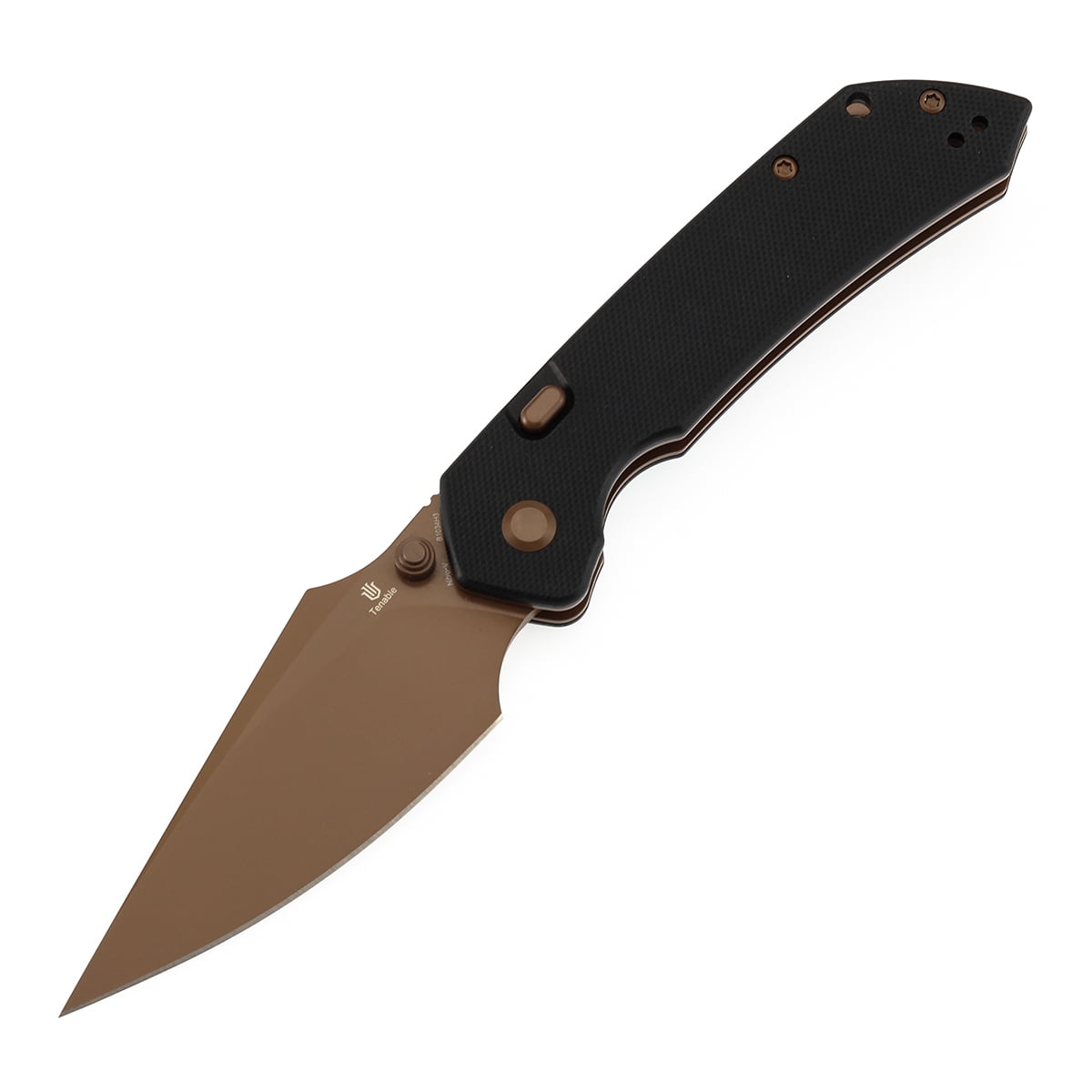 Tenable Fenrir Folding Pocket Knives 3.48“ Rose Gold Coated Nitro-V Blade,Black G10 Handle,B1034H3
