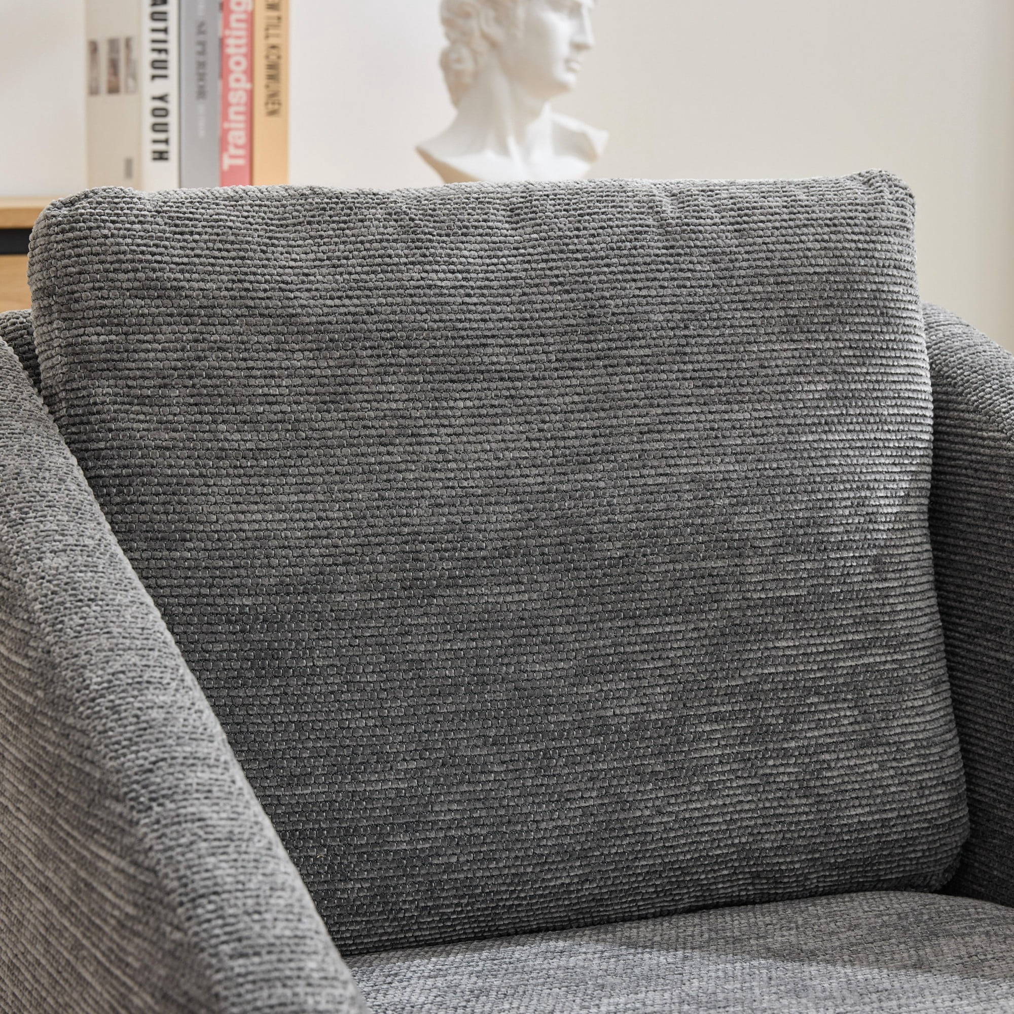 Modern Arm Chair Armchair,Chenille Upholstered Accent Chair with Cushioned Seat and Backrest for Living Room, Bedroom,Gray