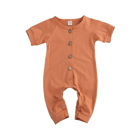

Baby Romper Short Sleeve Classical Round Neck Button-Down Button Closure Jumpsuit Romper
