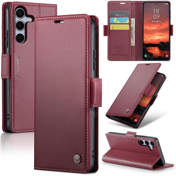 Funda tipo cartera para Samsung Galaxy S25 FE con tarjetero, función atril, cierre magnético, protección de piel sintética, con tapa tipo cartera para Samsung Galaxy S25 FE