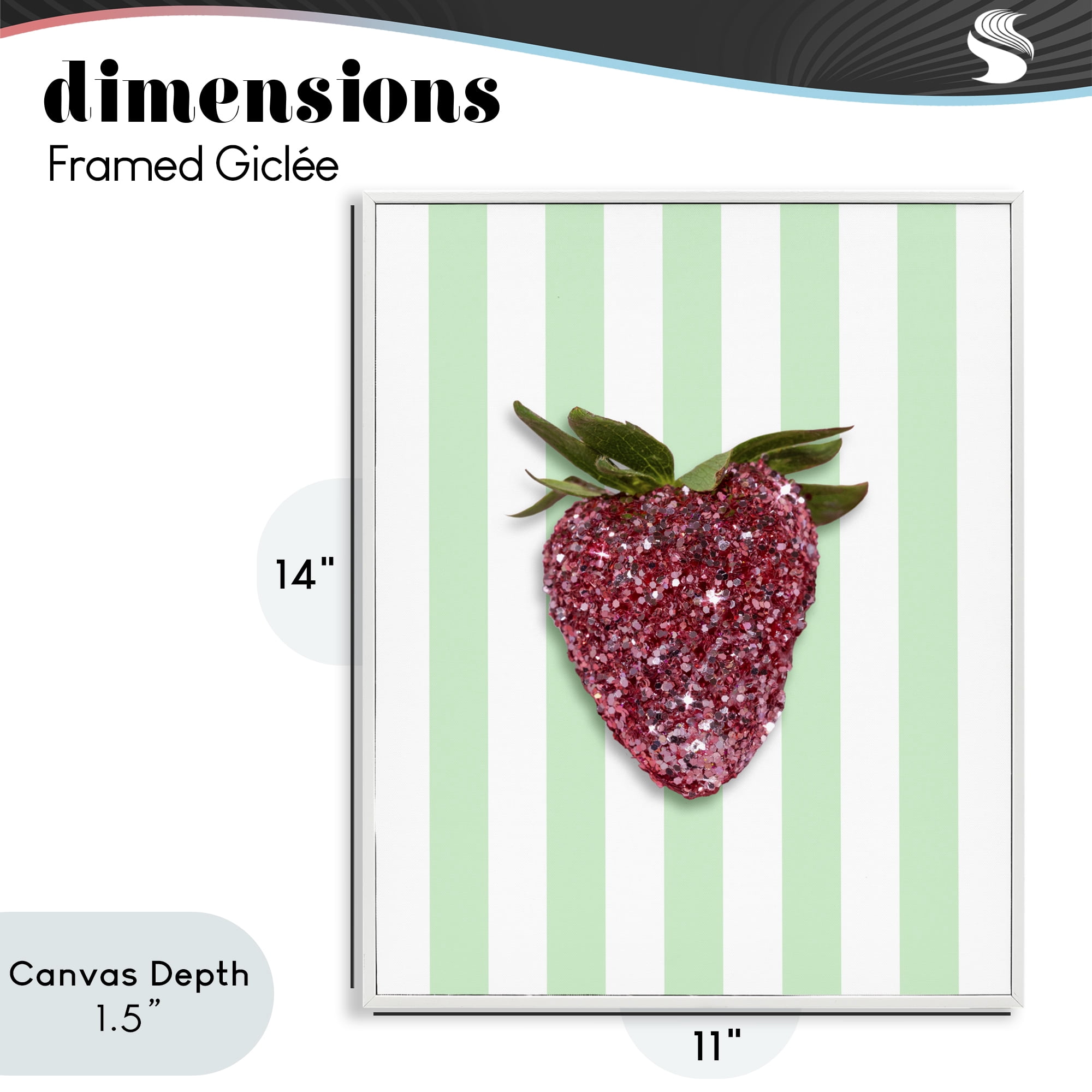Stupell Industries Glimmer Cherry on Green Stripes White Framed Giclee Art, design by LISH Creative