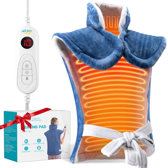 ALLJOY 24"x33" Shoulder Heating Pad for Back Pain Relief, Fast-Heating, Electric Large Heated Pad for Neck & Wrap with 6 Settings, Auto Shut-Off, the Best Gift for People You Love, Blue