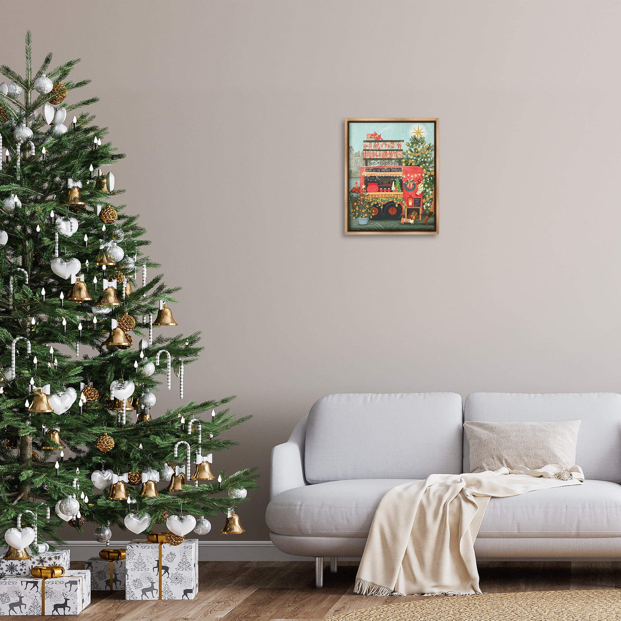 Stupell Industries Christmas Beverage Truck Holiday Painting Brown Floater Framed Canvas Art Prints Wall Art, 17 x 21