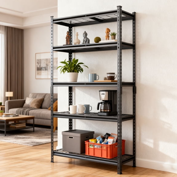 S-HOME Heavy-Duty 5-Tier Storage Shelves in Black Adjustable Shelving Unit for Garage and Shed with 2,250 lb Load Capacity