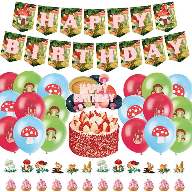 Decoraciones de fiesta de cumpleaños con tema de hongos, suministros de fiesta de cumpleaños para niñas y niños para cumpleaños de Baby Shower
