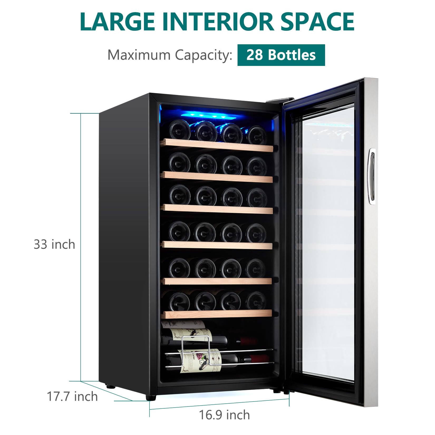 Towallmark 28-Bottle Wine and Beverage Cooler – Compressor Wine Fridge with Adjustable Temperature for Home or Office