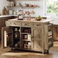 thumbnail image 6 of Ktaxon Mid-Century Modern Kitchen Island Cart with Storage, 47.2" Rolling Kitchen Storage Island on Wheels with 3 Drawers, Farmhouse Island Table with Spice Rack & Drop Leaf, Rustic Oak, 6 of 12