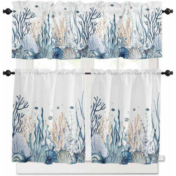 lajsbvdj624 Oceanppa Coral Shells Starfish Rod Pocket Semi-Sheer Kitchen Valances Curtains, 54 x 18 in