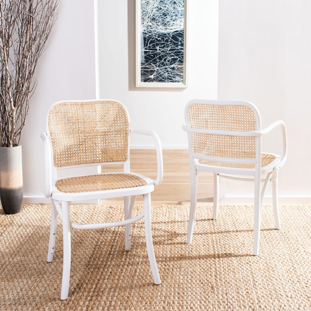 Safavieh Keiko Nautical Solid Cane Dining Chair, White/Natural