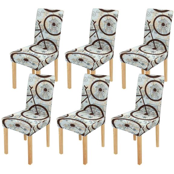 FMSHPON Texture of Bicycle Stretch Chair Cover Protector Seat Slipcover for Dining Room Hotel Wedding Party Set of 6