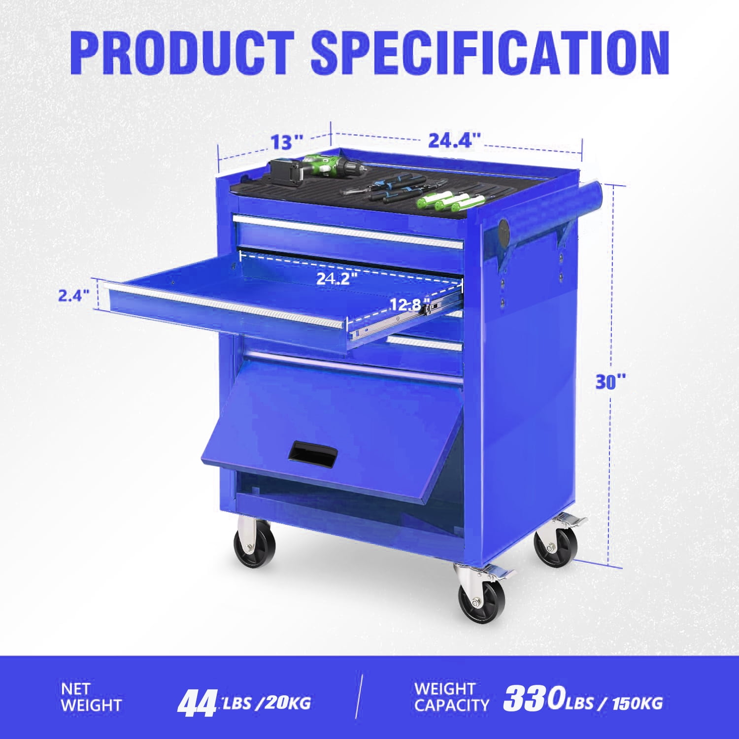 POVANLI  4-Drawer Rolling Tool Chest with Wheels Multifunctional Tool Chest Portable Tool Storage Cabinet with Locking System for Garage Workshop Warehouse Repair Shop