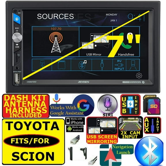 FITS TOYOTA SCION AM/FM USB/BLUETOOTH TOUCHSCREEN CAR RADIO STEREO PKG.  INCLUDES VEHICLE SPECIFIC INSTALLATION HARDWARE INCLUDING DASH KIT, WIRE HARNESS, AND ANTENNA ADAPTER WHEN REQIRED.