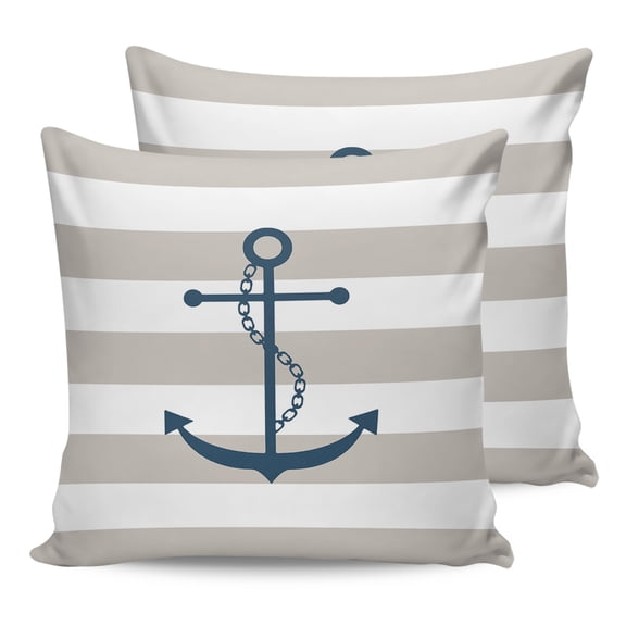 Pillow Covers 20x20 Set of 2, Beige White Striped Throw Pillow Covers Decorative Couch Cushion Cover, Navy Blue Beach Nautical Anchor Ocean Coastal Microfiber Soft Square Pillowcases for Bedroom Sofa