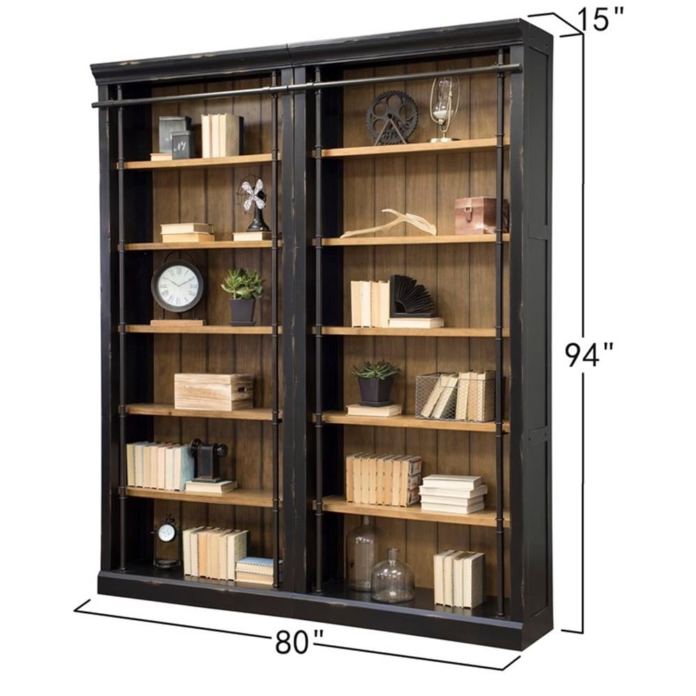 Pemberley Row Wood Black Bookcase Wall Rectangular Adjustable Shelves 80"W x 94"H x 15"D Unassembled