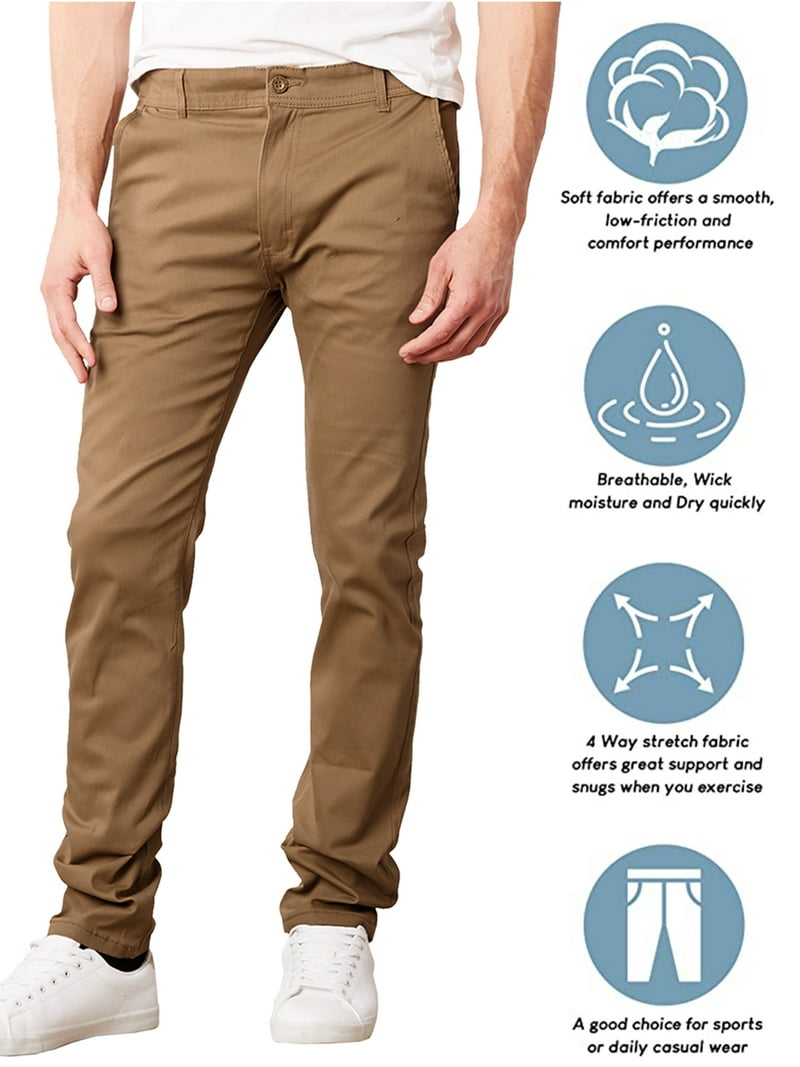 Men's Slim Fit Stretch Chino Pants, Sizes 30-42, 2-Side Pockets,
