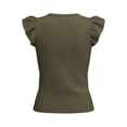 thumbnail image 6 of ClodeEU Women’s V Neck Puff Short Sleeve T Shirt with Button ,Casual Solid Color Top Army Green,Women's Plus L, 6 of 6