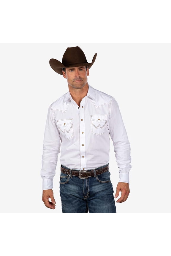 Men's Retro Premium Men'S Solid Long Sleeve Snap Western Shirt White
