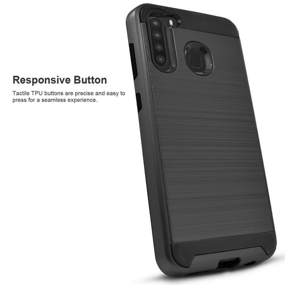 Samsung Galaxy A21 Phone Case, 2-Piece Style Hybrid Shockproof Hard Case Cover (Black)