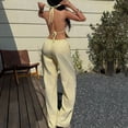 thumbnail image 6 of KIHOUT Women's Striped Halter Neck V-Neck Top and Drawstring Waist Wide Leg Pants Two Piece Set with Pockets for Casual Beachwear and Everyday Wear, 6 of 7