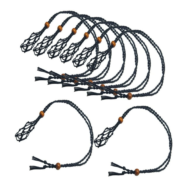 Hand-Woven Empty Holder ,Adjustable Necklace Cord Rope, Net Bag Replacement 8 Jewelry Making Crystal Bracelets DIY Pendant Craft Gift Black