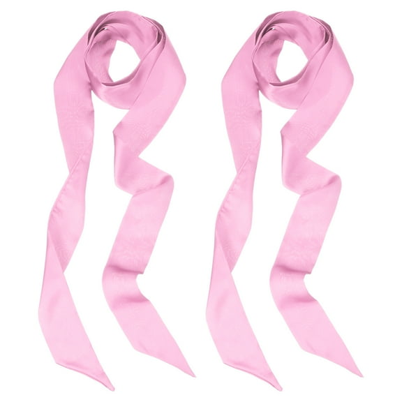 Uxcell Stylish Ribbon Scarf Solid Color Skinny Scarf Pure Long Neckerchief Silk Satin Sash Belts Hair Pink 2 Pack