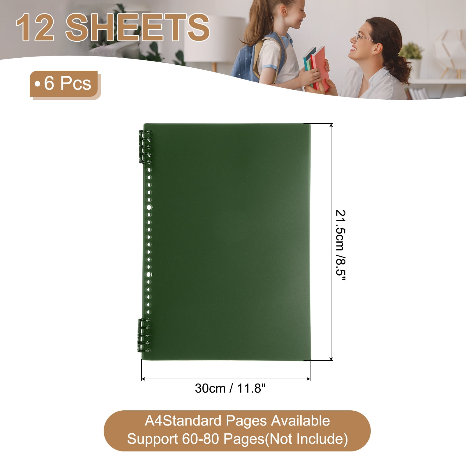 Uxcell 12 Pack Binding Covers, A4(11.8x8.5 Inch) 22 Mil Plastic Notebook Covers Sheets with Binding Comb for Book Report Presentation, Dark Green