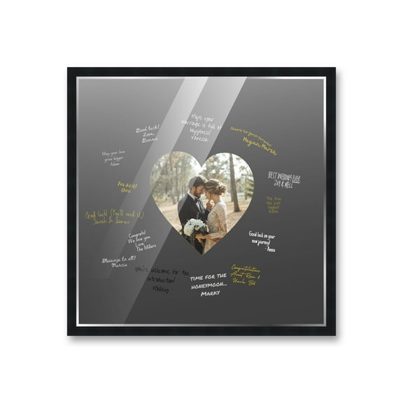 16x16 Black Autograph & Signature Frame With Black Heart Photo Mat for 5x5 Picture - With Pens, Acrylic & Backing
