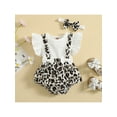 thumbnail image 2 of Franhais Girls Summer 2Pcs Outfit Sets Flying Sleeve Floral/Leopard Print Patchwork Romper + Headband, 2 of 9