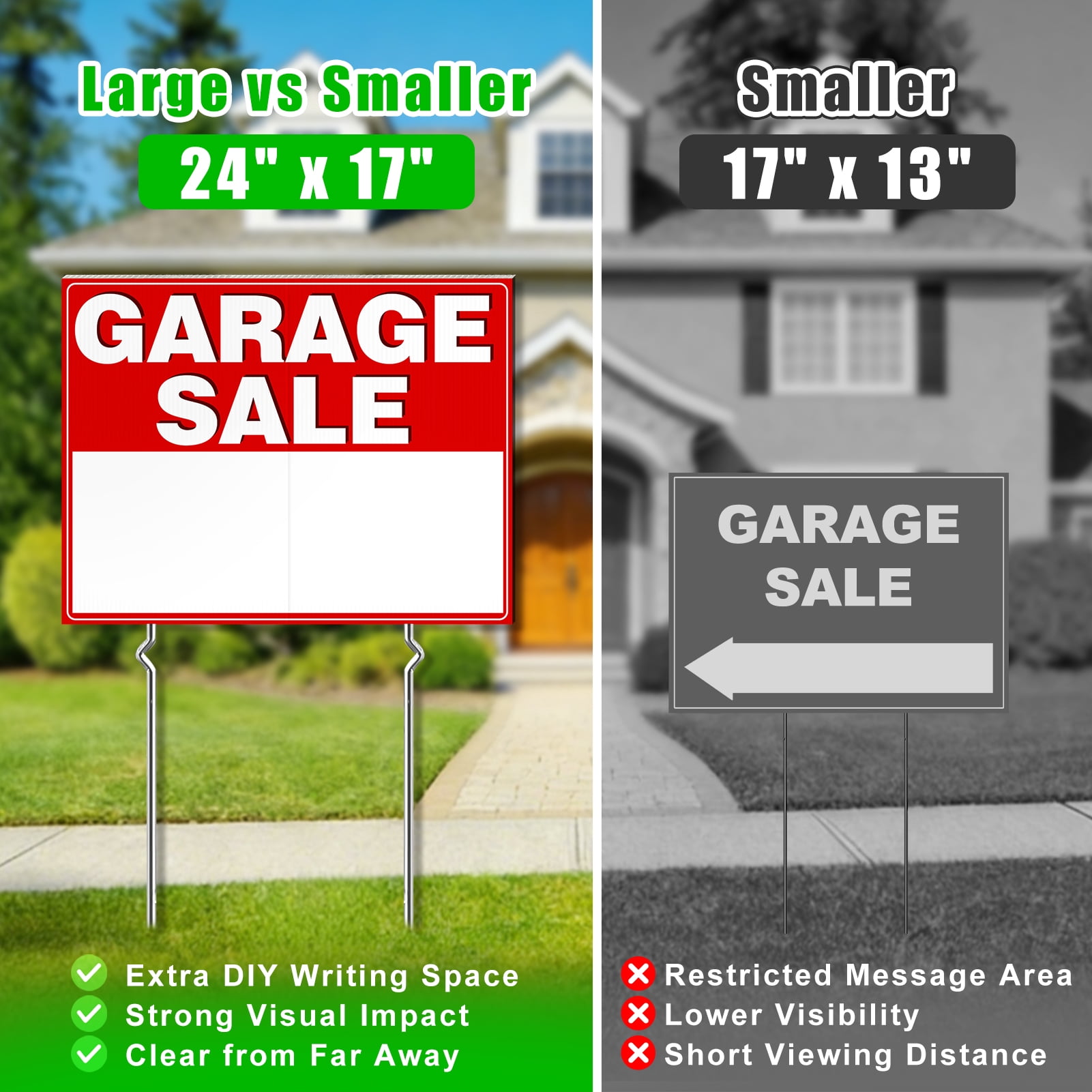 cyrico 3 Pcs Garage Sale Signs with Stakes, 24" x 17" Extra Large Yard Sale Signs, Double-Sided Weatherproof Corrugated Plastic, Includes Directional Arrow Stickers for Outdoor Garage Sale Supplies