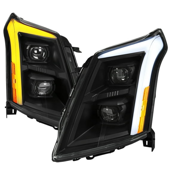 Full Switchback Sequential LED DRL Projector Headlights (Black Housing/Clear Lens) Made for and Compatible with 2010-2016 Cadillac SRX