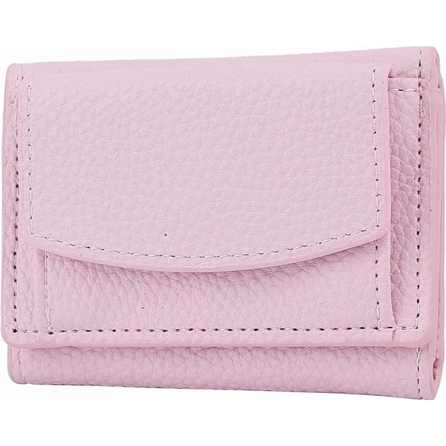 Carteras de cuero sintético rosa para mujer, billetera triple, mini billetera rectangular con bolsillo y botón a presión, billetera compacta con ranura para efectivo y tarjeteros.