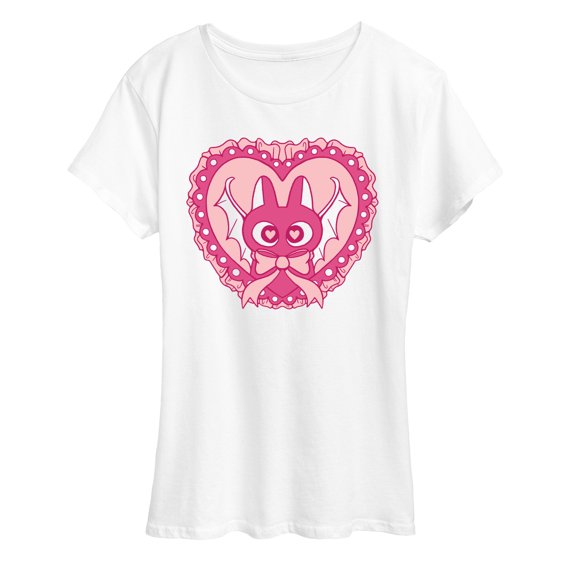 Instant Message - Halloween Bat Coquette Pink Lace Heart Short Sleeve Graphic T-Shirt